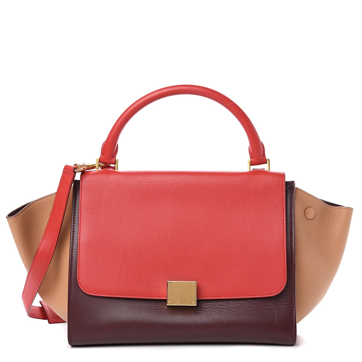 Celine Satin Baby Grained Calfskin Small Tri-Color Trapeze Carmin 1 of 13