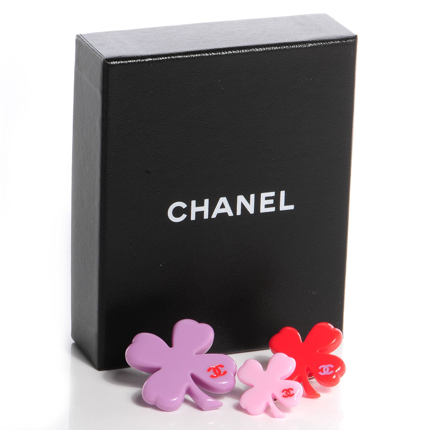 Chanel Resin Clover CC Brooch Pin Set Lilac Pink Red 5 of 5