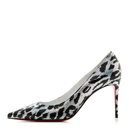 Christian Louboutin Metallic Calfskin Leopard Kate 85 Pumps 38.5 Black Silver 1 of 8