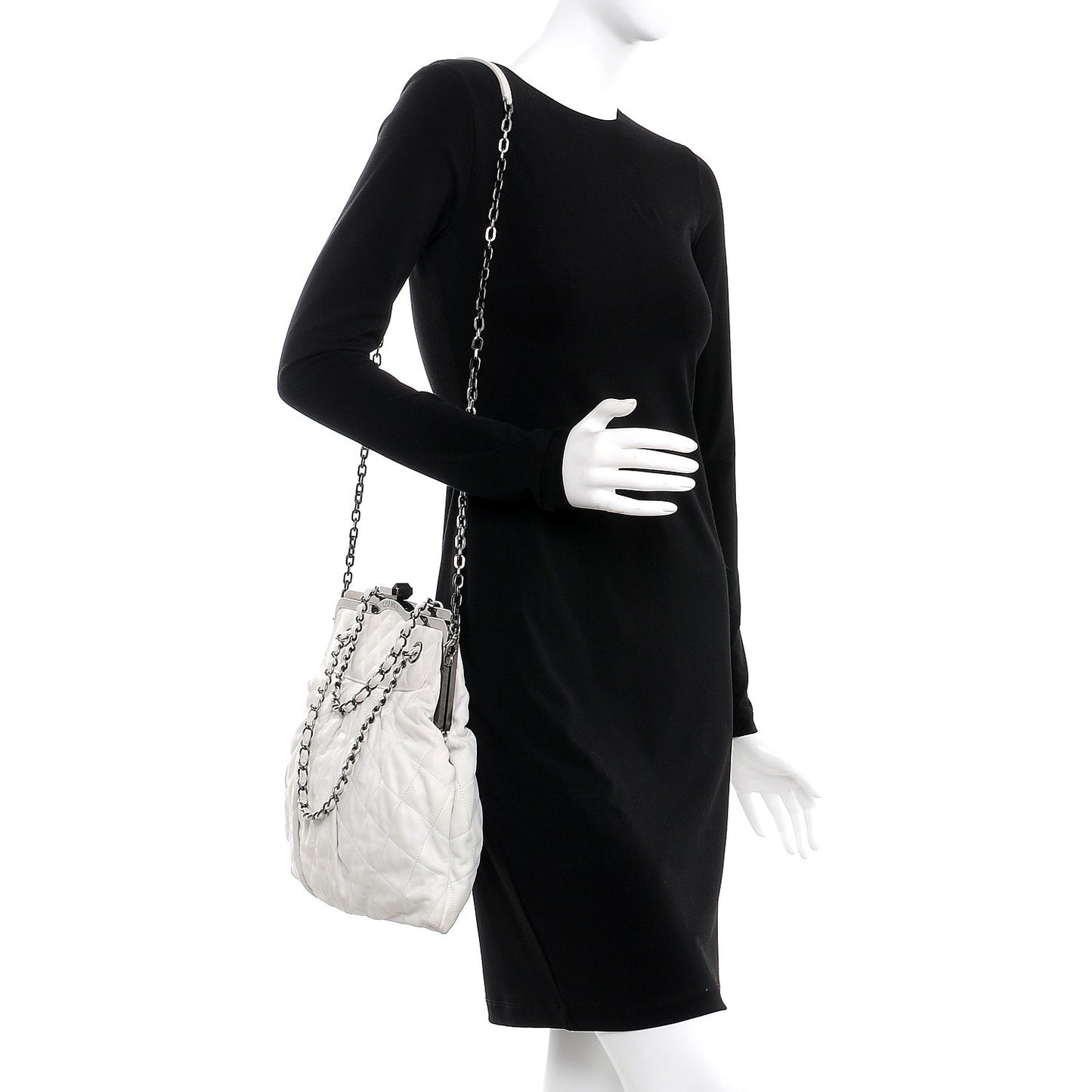 Iridescent Calfskin Chic Quilt Frame Tote White