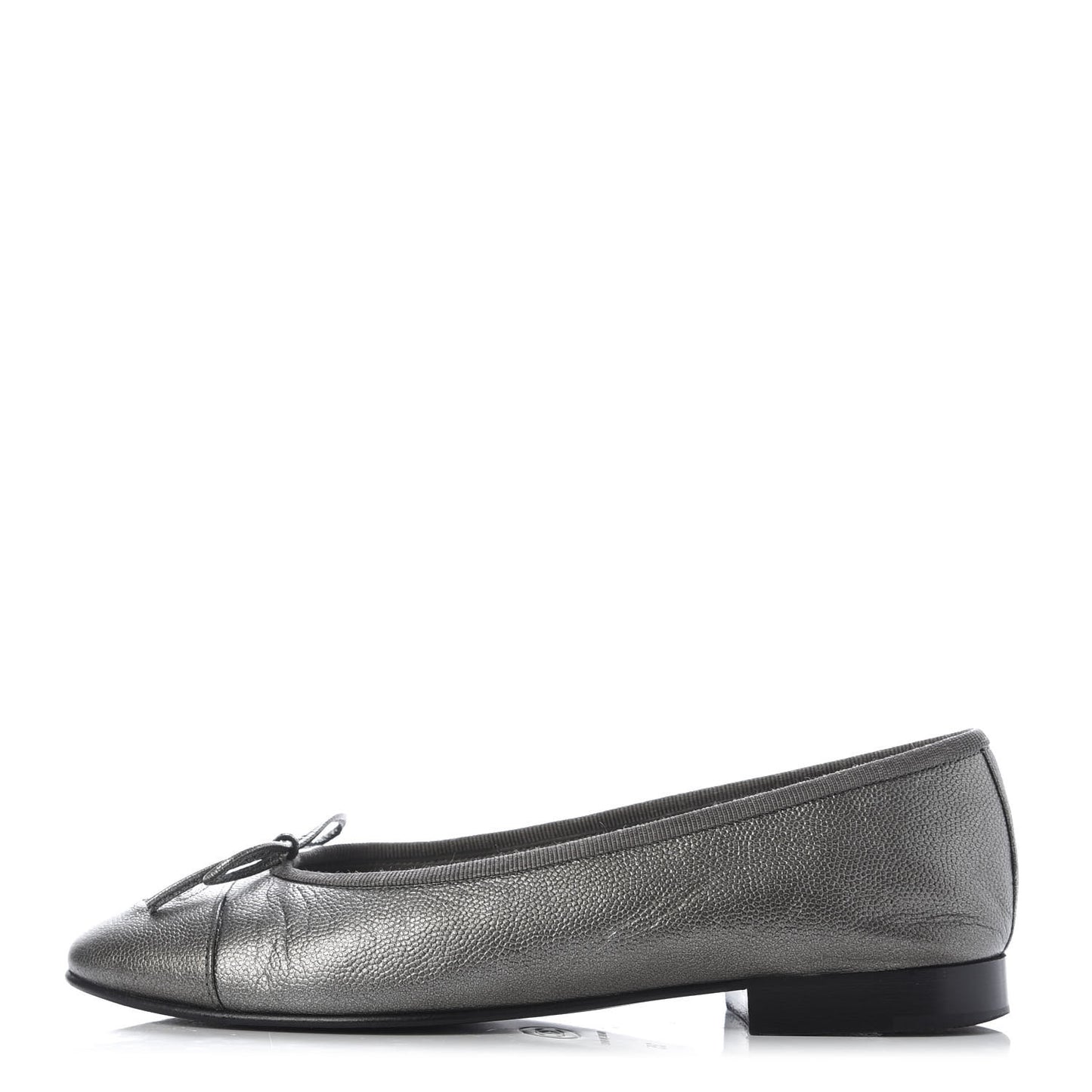 Metallic Caviar CC Cap Toe Ballerina Flats 35 Silver