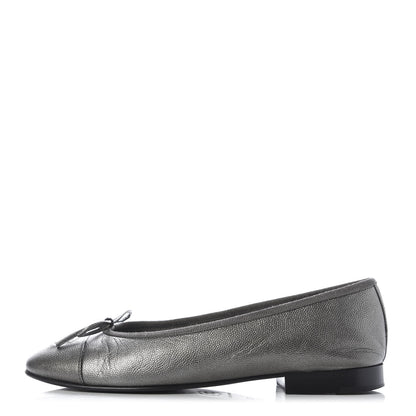 Chanel Metallic Caviar CC Cap Toe Ballerina Flats 35 Silver 1 of 10