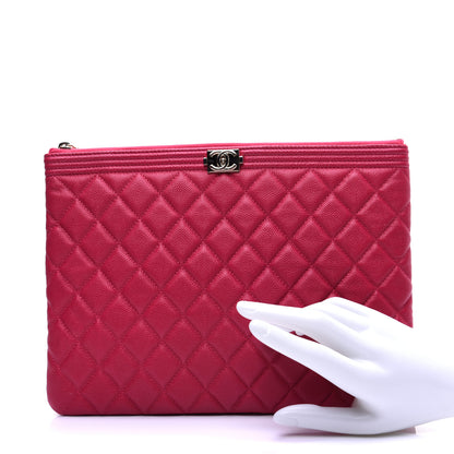 Chanel Caviar Quilted Medium Boy Cosmetic Case Dark Pink 2 of 10