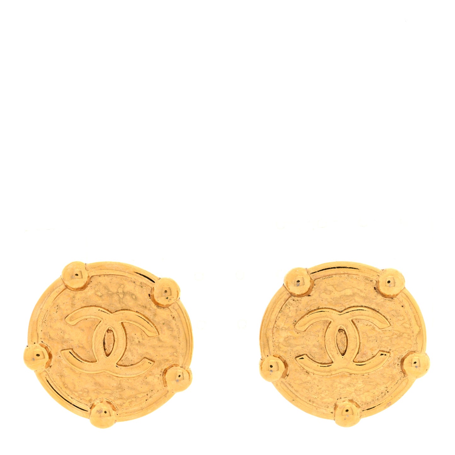 Round CC Clip On Earrings Gold