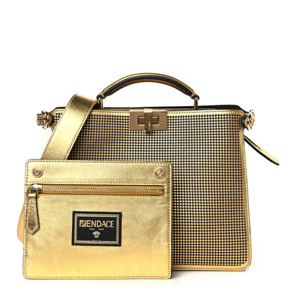 Fendi X VERSACE Vitello Laminato Nappa Perforated Fendace FF Baroque Medium Peekaboo I SEE U Satchel Gold 1 of 9