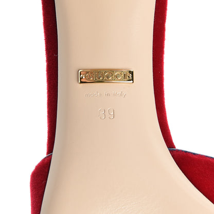Gucci Velvet Etoile Pearl Embellished Mid Heel Slide Sandals 39 Hibiscus Red Black Blue Agata 7 of 9