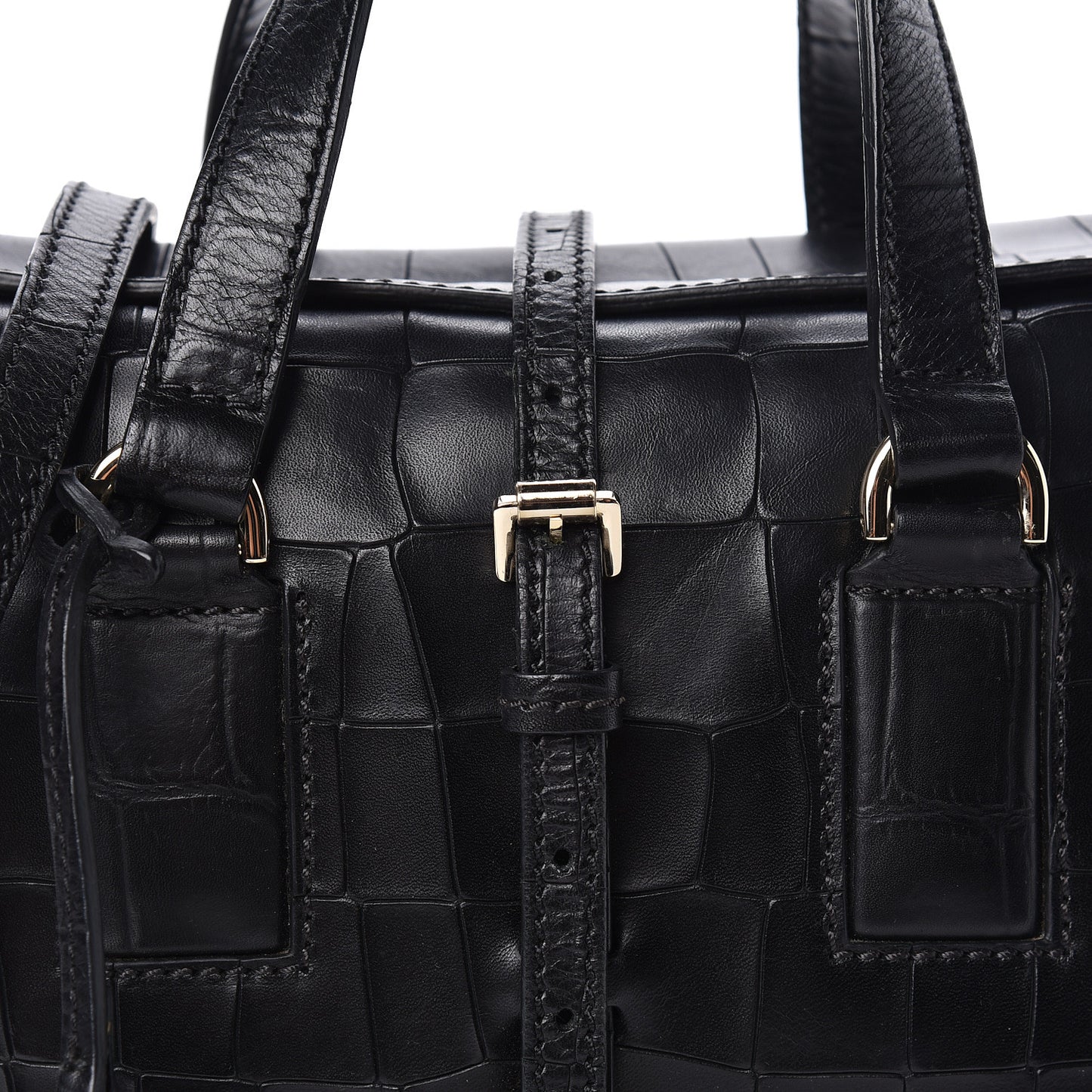 Calfskin Crocodile Embossed Small Roxette Black