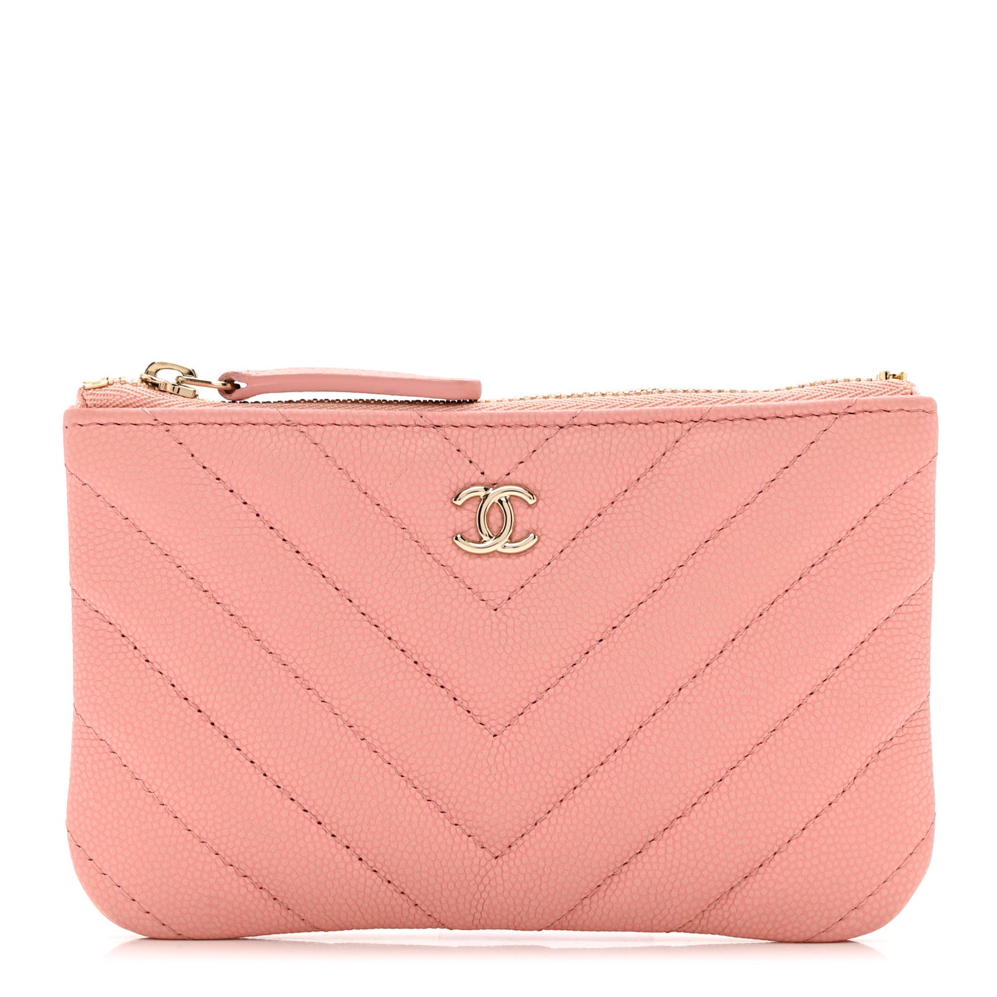 Flat Caviar Chevron Quilted Small Cosmetic Case Pink