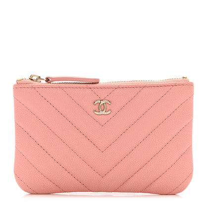 Chanel Flat Caviar Chevron Quilted Small Cosmetic Case Pink 1 of 7