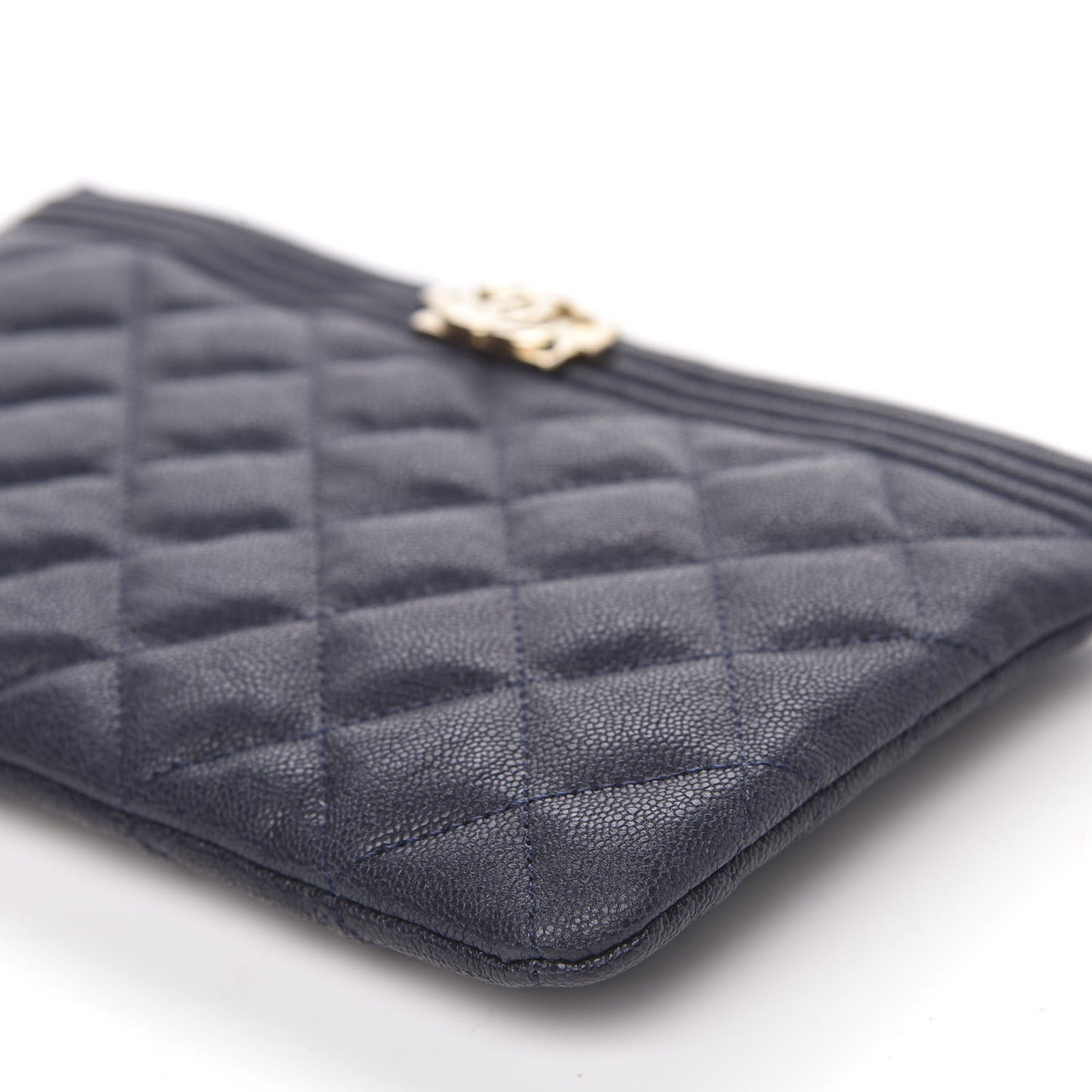 Caviar Quilted Small Zipped Boy Pouch Navy Blue