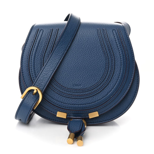 Calfskin Small Marcie Round Crossbody Bag Deep Denim