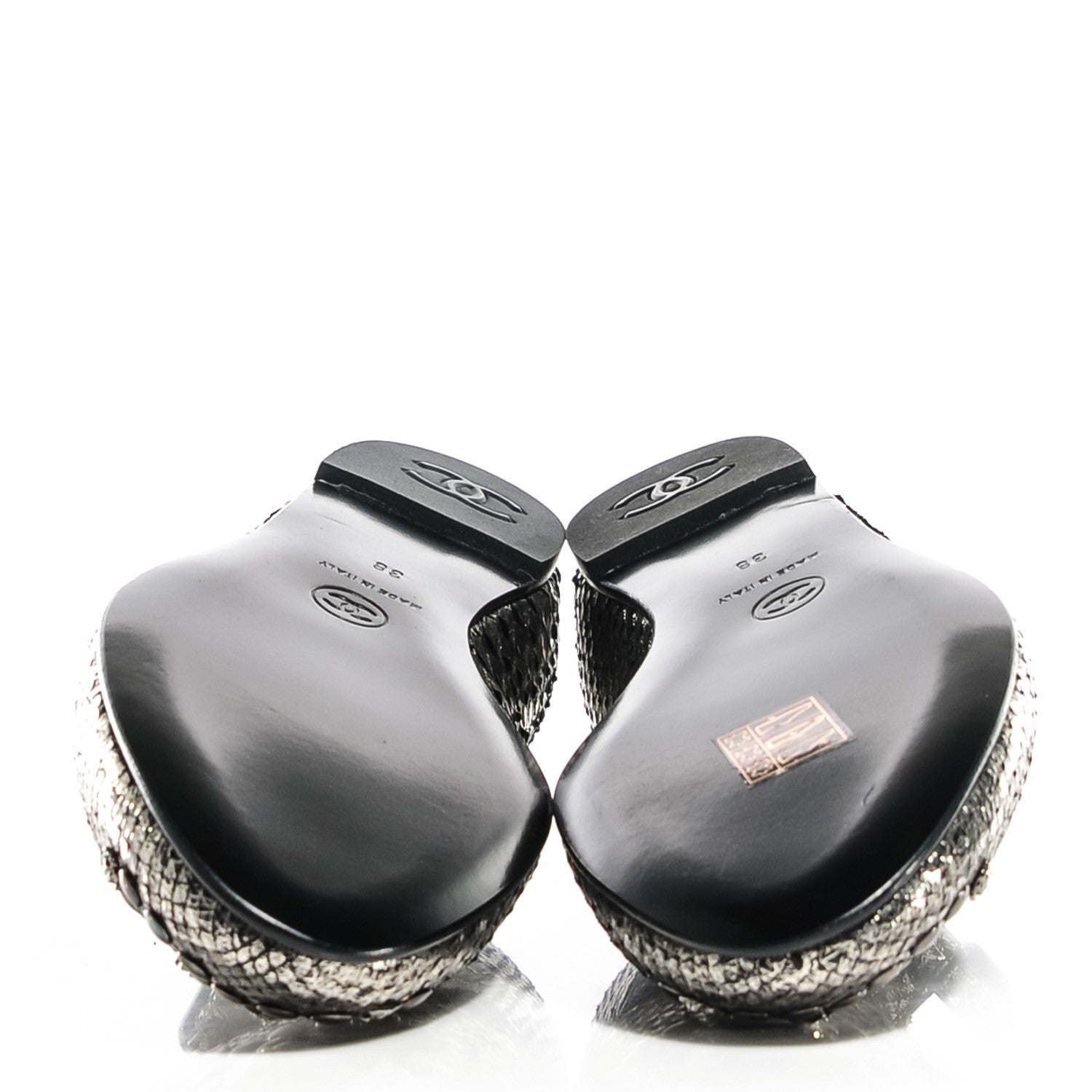 Chanel Python CC Studded Flats 38 Light Gold 6 of 7