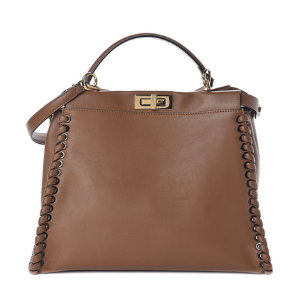 Fendi Calfskin Lace Up Large Peekaboo Iconic Satchel Cognac 1 of 10