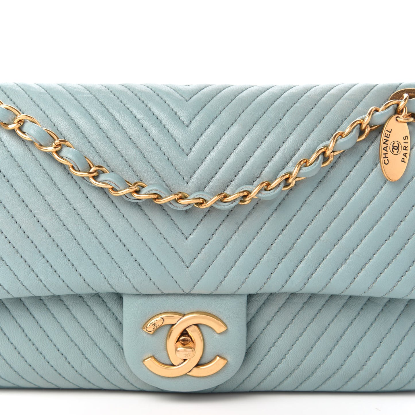 Calfskin Surpique Chevron Medium Flap Blue