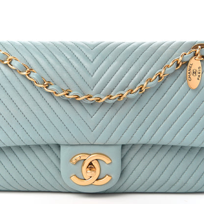 Chanel Calfskin Surpique Chevron Medium Flap Blue 10 of 10