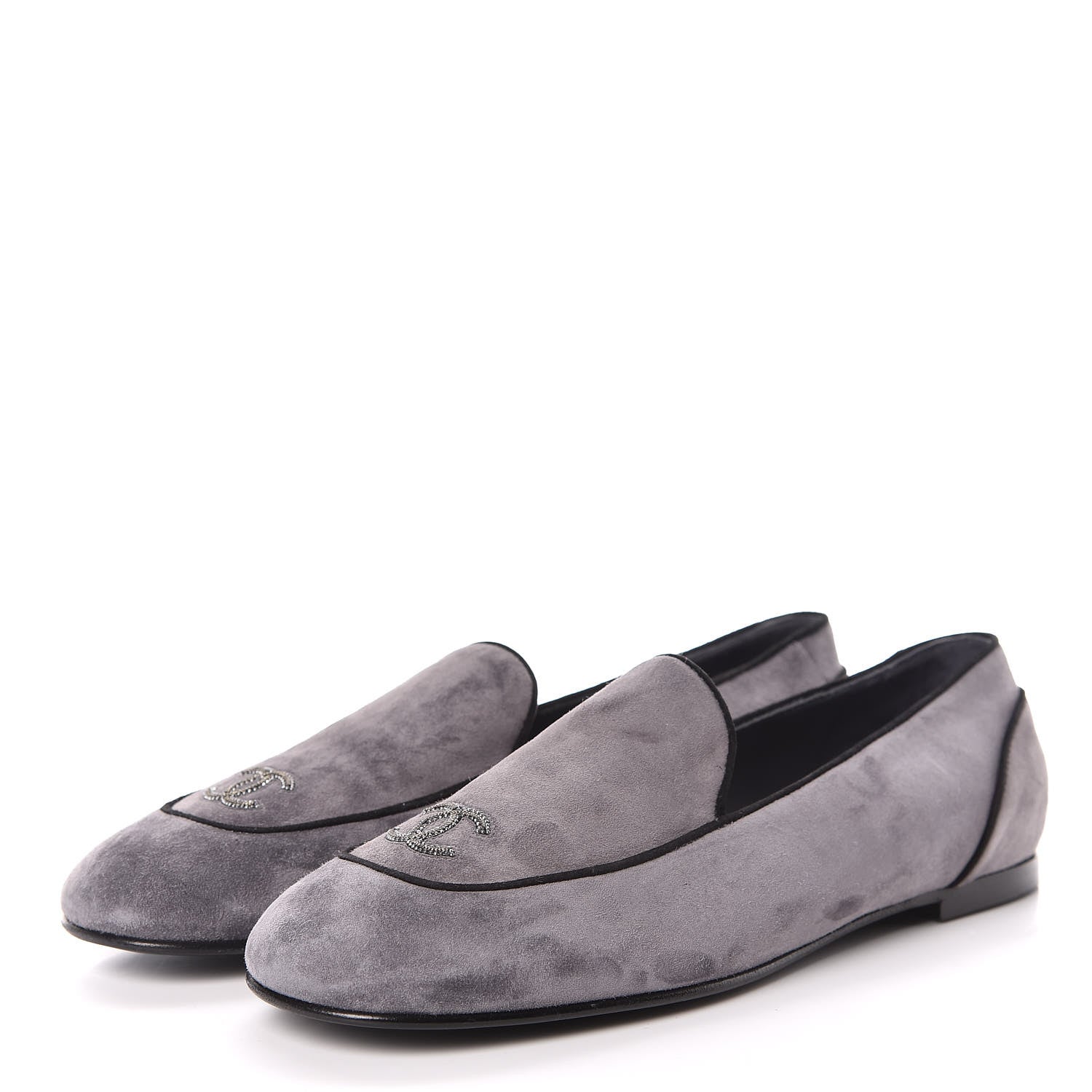 Chanel Suede Calfskin Mocassin CC Flats 39 Grey 3 of 7