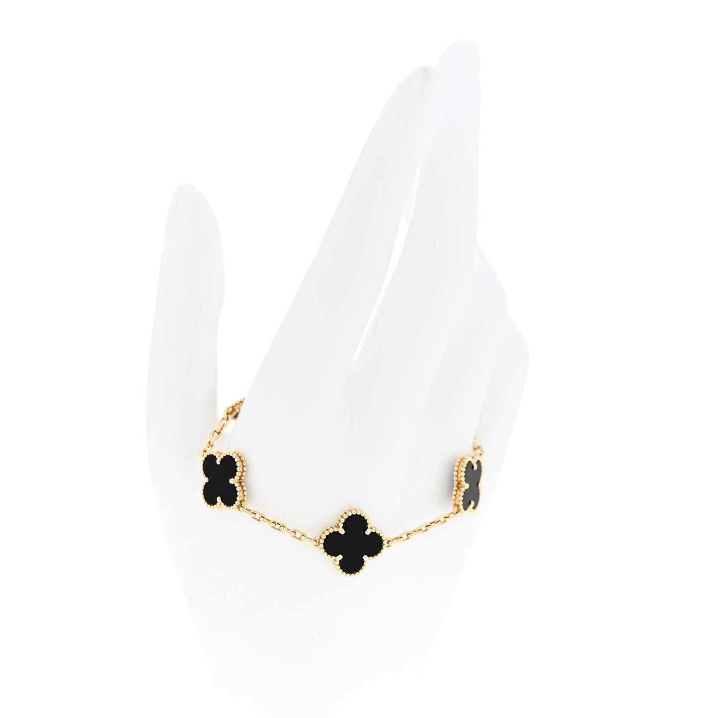 18K Yellow Gold Black Onyx 5 Motifs Vintage Alhambra Bracelet