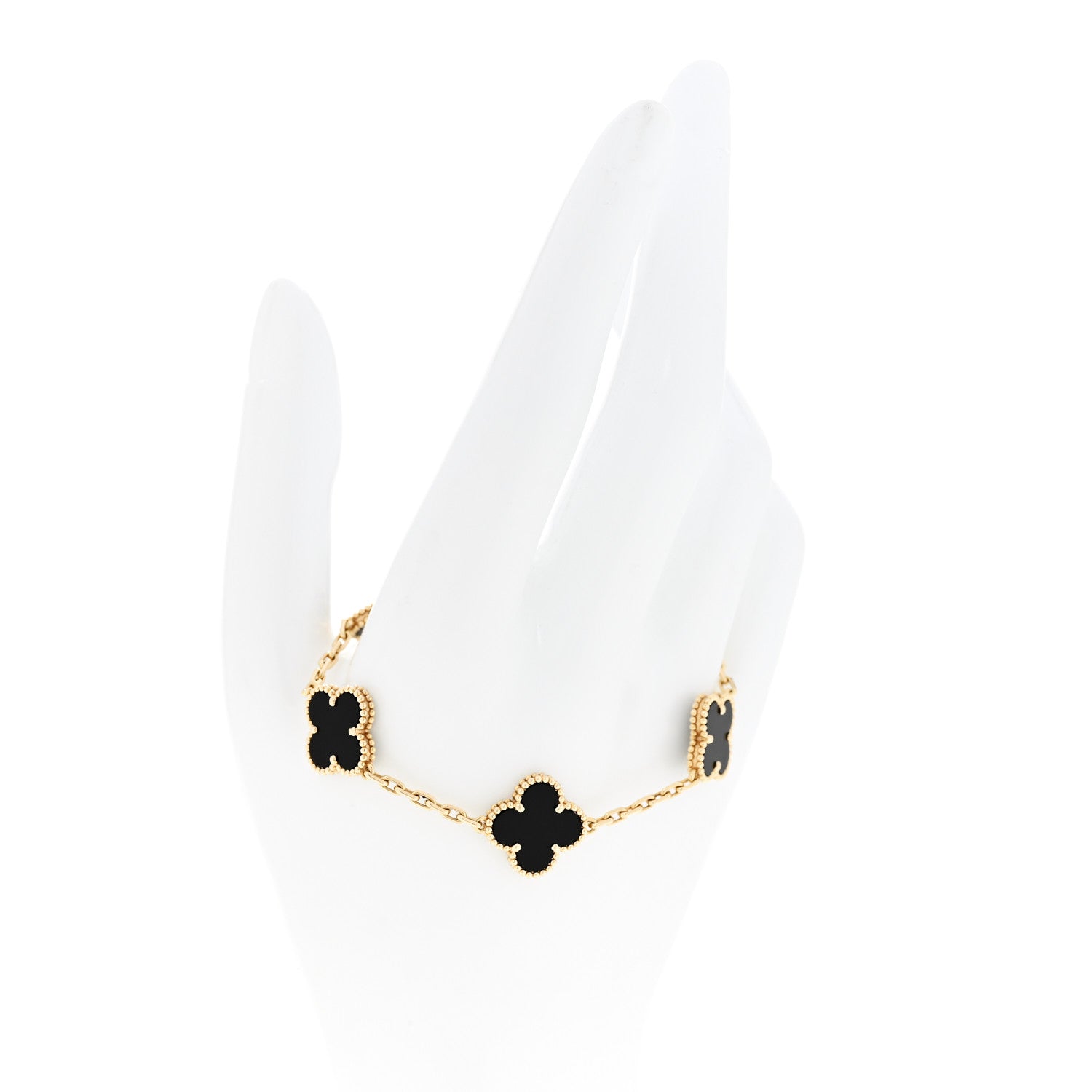 Van Cleef & Arpels 18K Yellow Gold Black Onyx 5 Motifs Vintage Alhambra Bracelet 2 of 6