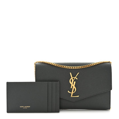 Saint Laurent Grain de Poudre Uptown Chain Wallet Storm 3 of 15