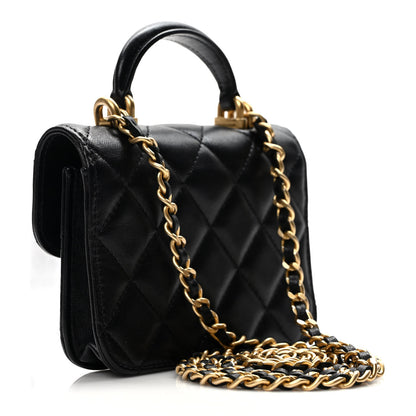 Chanel Lambskin Quilted Top Handle Flap Coin Purse With Chain Black 2 of 10
