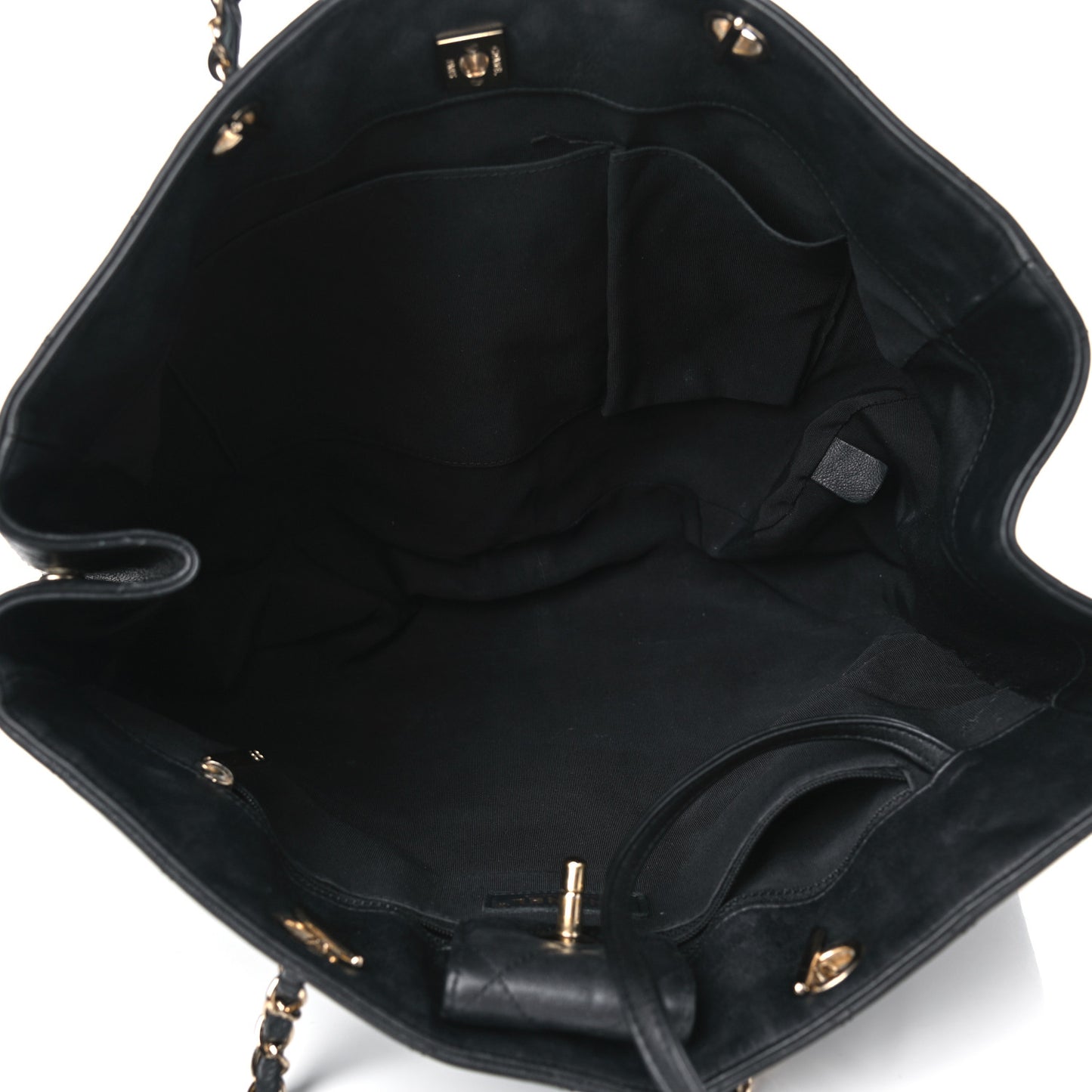 Calfskin Quilted Large CC Shopping Tote Black