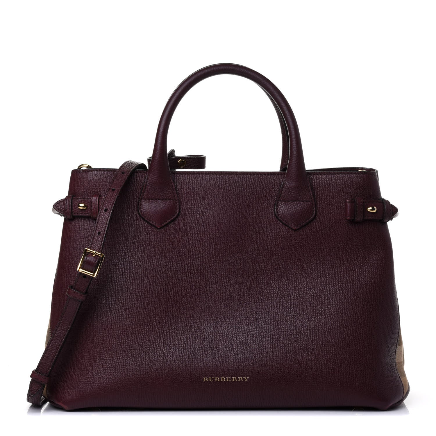 Burberry Grainy Calfskin House Check Medium Banner Tote Elderberry 1 of 4