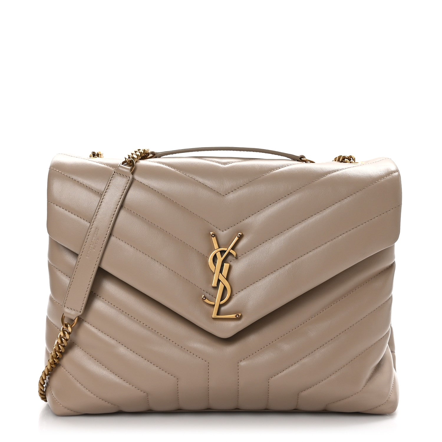Saint Laurent SAINT LAURENT Calfskin Y Quilted Monogram Medium Loulou Chain Satchel Dark Beige 1 of 11