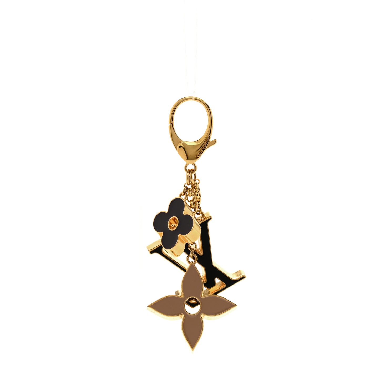 Metal Enamel Fleur De Monogram Bag Charm Dore
