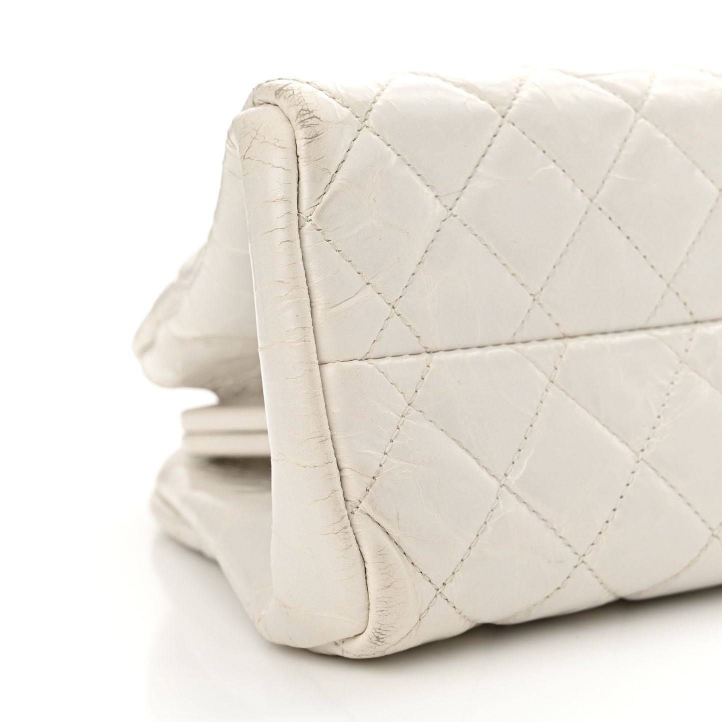 Glazed Calfskin Quilted Medium Just Mademoiselle Bowling Bag White
