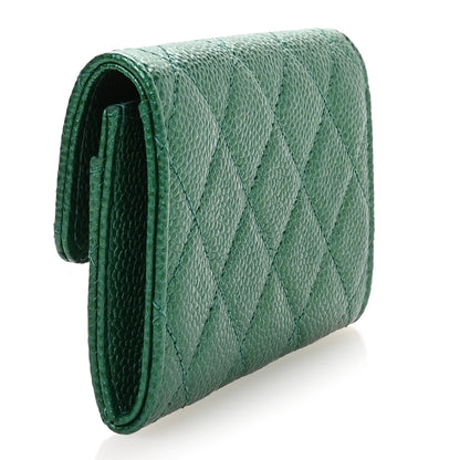 Chanel Metallic Caviar Quilted Flap Card Holder Wallet Green 3 of 9