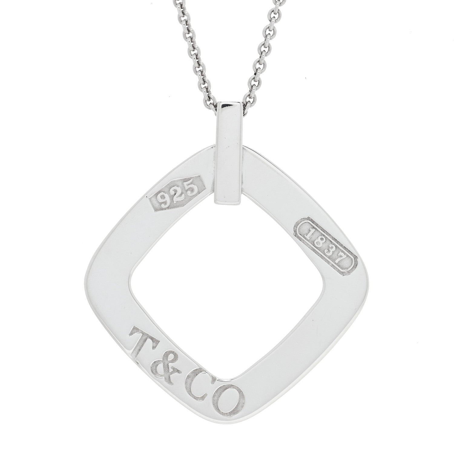 Tiffany Sterling Silver 1837 Open Square Pendant Necklace 4 of 5