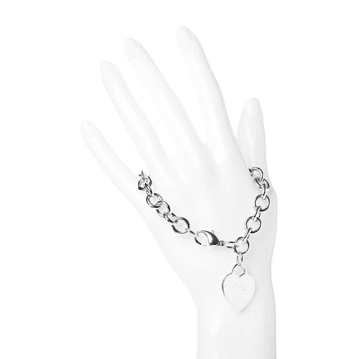 Sterling Silver Heart Tag Charm Bracelet