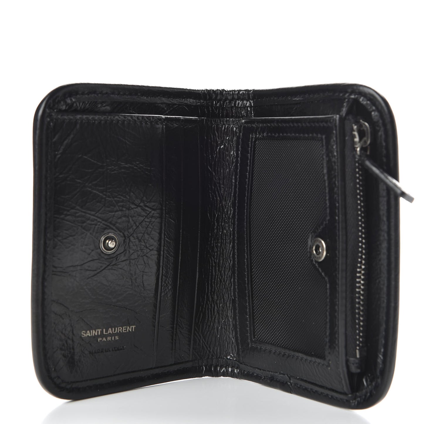 Crinkled Calfskin Matelasse Monogram Niki Compact Wallet Black