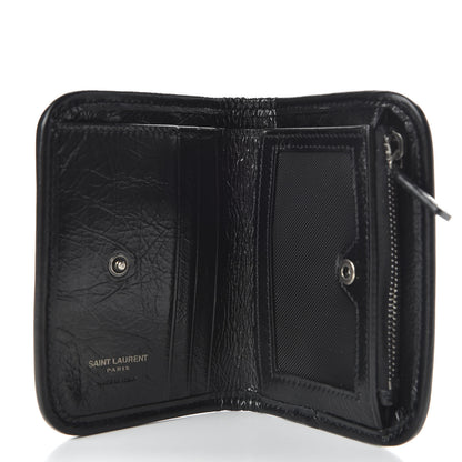 Saint Laurent Crinkled Calfskin Matelasse Monogram Niki Compact Wallet Black 5 of 6