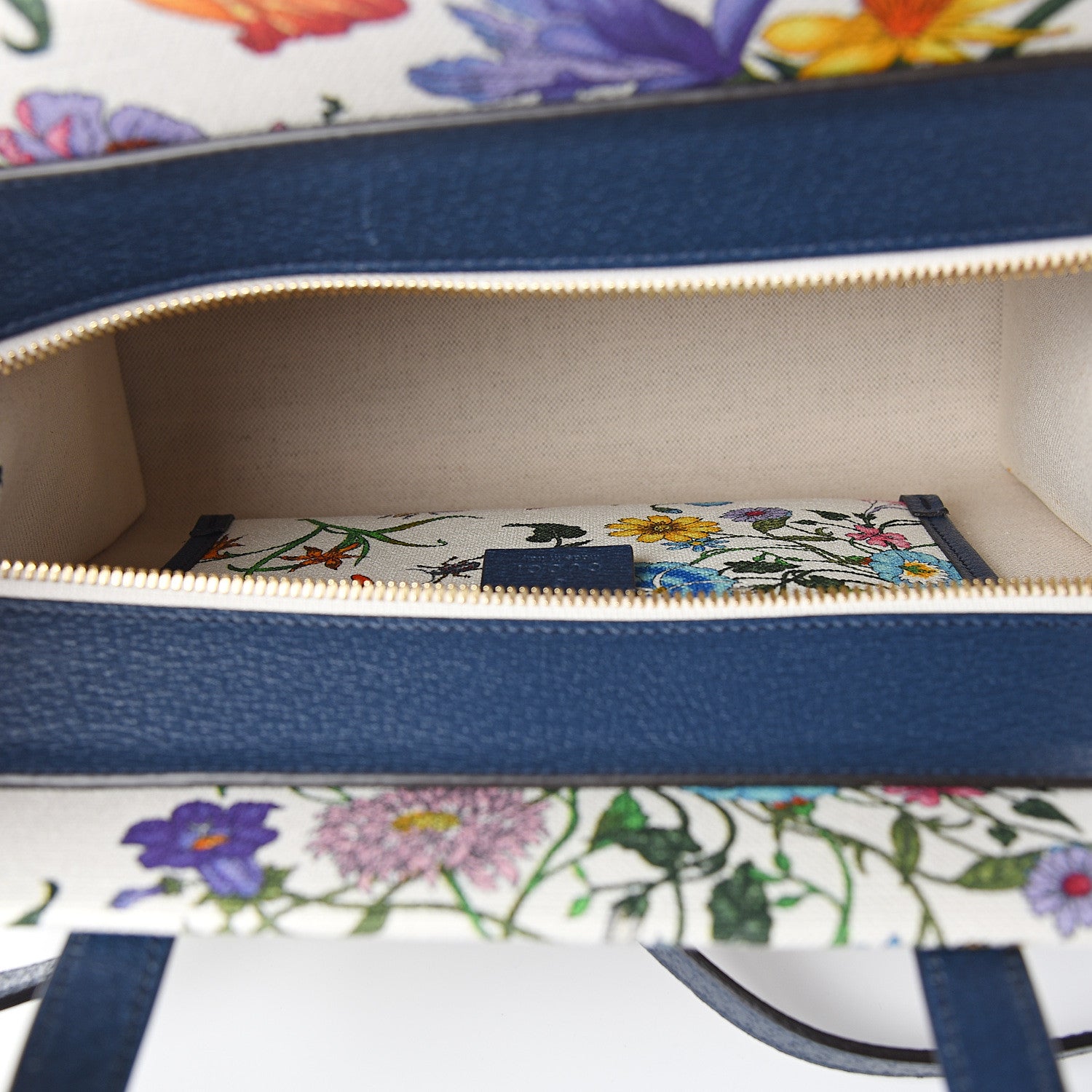Gucci Canvas Medium Flora Tote White Multicolor Blue Agata 4 of 9