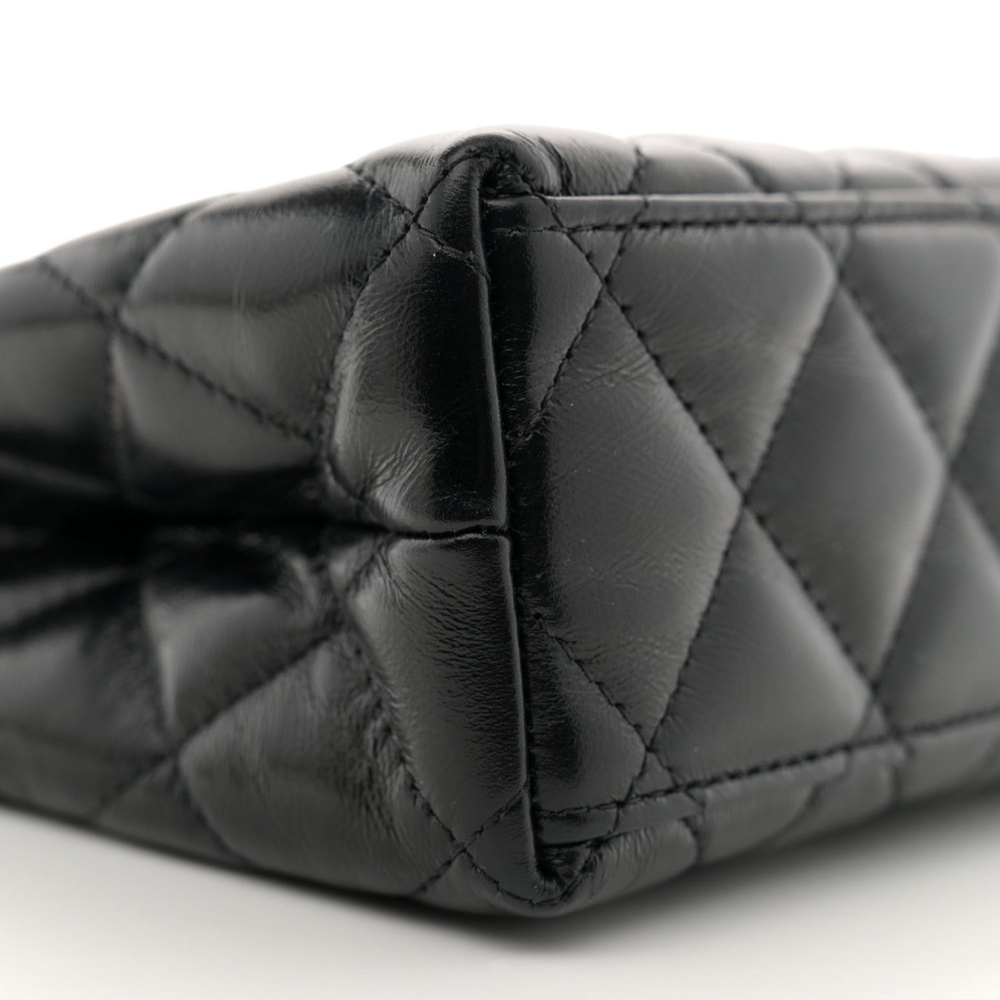 Shiny Aged Calfskin Quilted Nano Kelly Shopper Black