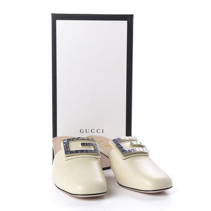 Gucci Malaga Kid Crystal Square G Madelyn Mules 38 Vintage White 10 of 10