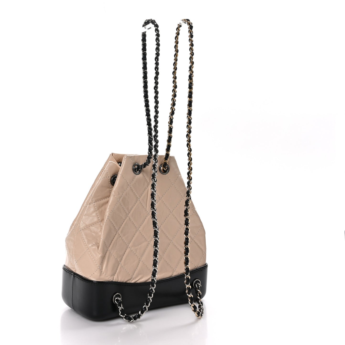 Aged Calfskin Quilted Small Gabrielle Backpack Beige Black