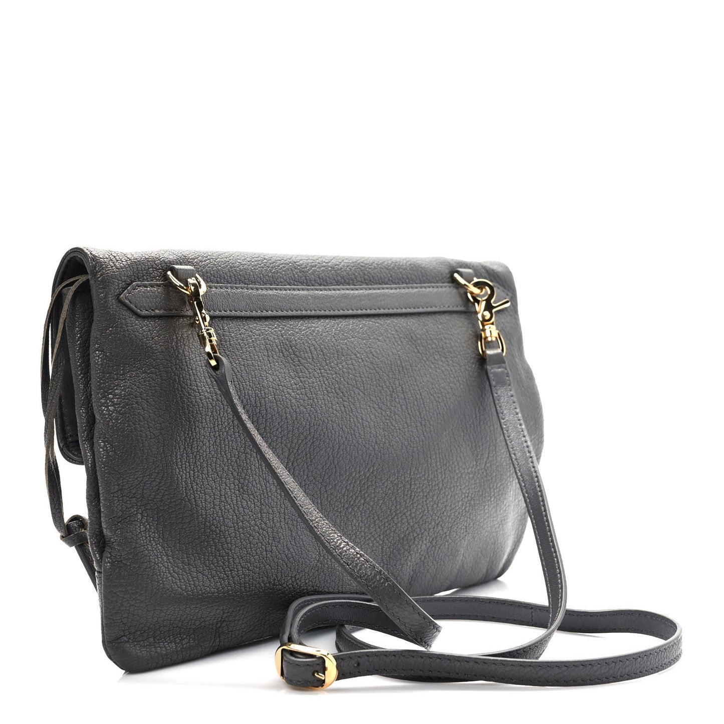 Chevre Gold Metallic Edge Hardware Envelope Clutch Gris Acier