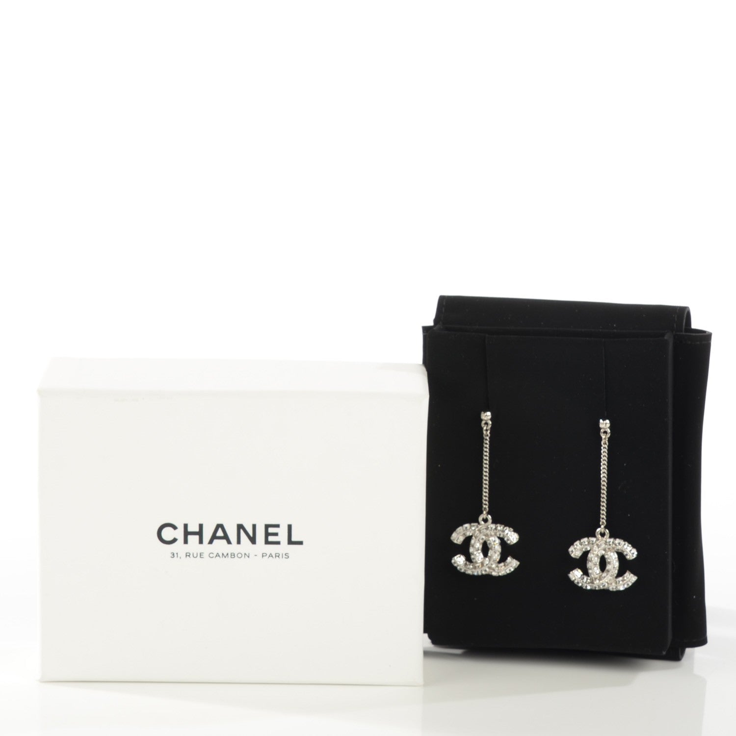 Chanel Baguette Crystal CC Dangle Earrings Silver 4 of 5