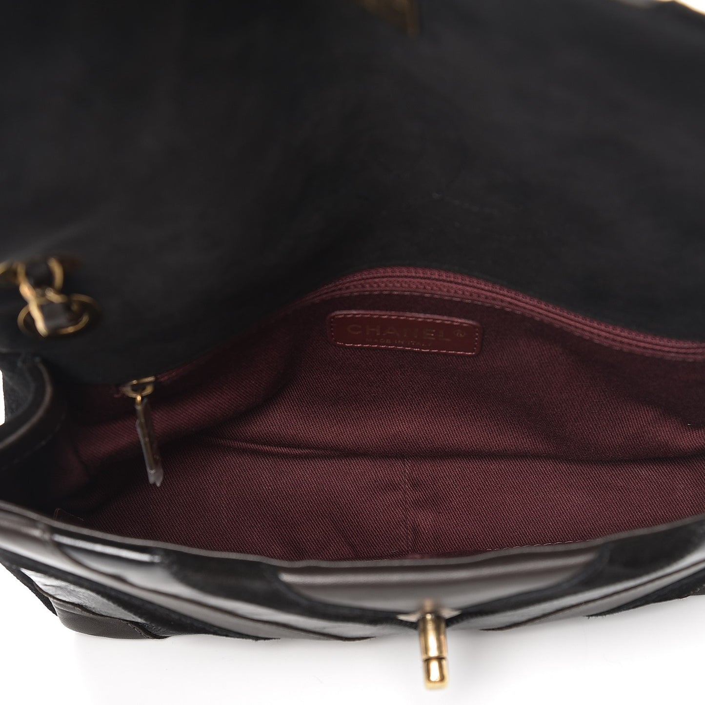 Suede Lambskin Glazed Calfskin Lady Vintage Chevron Flap Brown