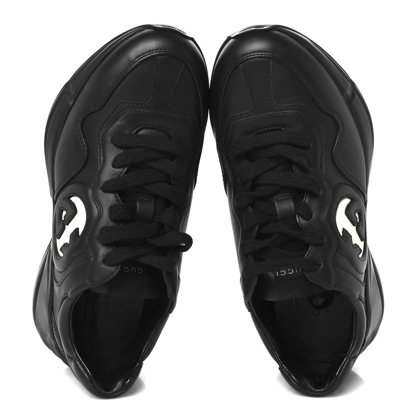 Dali Soft Calfskin Cut Out Interlocking G Womens Rhyton Sneakers 37.5 Black Ivoire