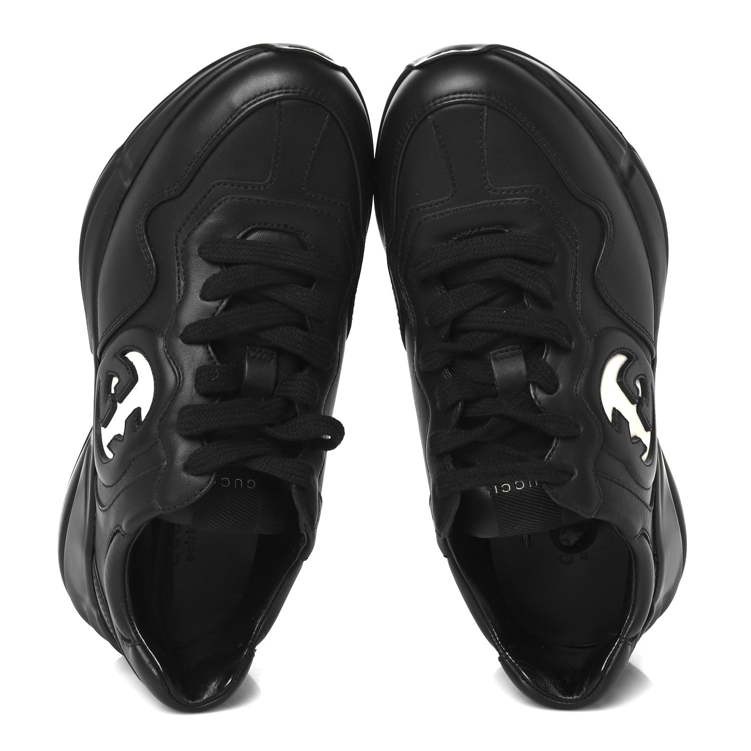 Gucci Dali Soft Calfskin Cut Out Interlocking G Womens Rhyton Sneakers 37.5 Black Ivoire 3 of 10