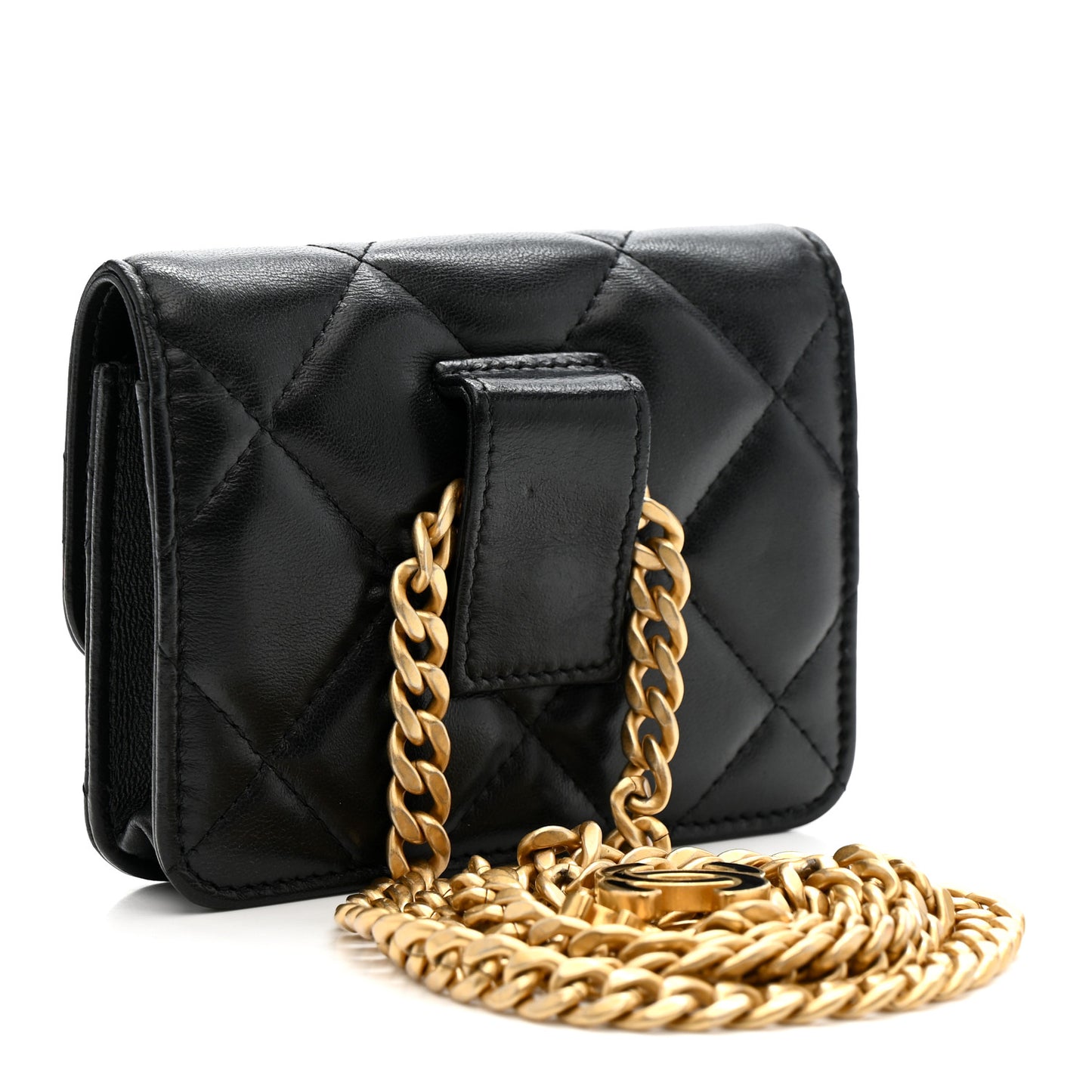 Lambskin Enamel Quilted Pending CC Flap Belt Bag Black