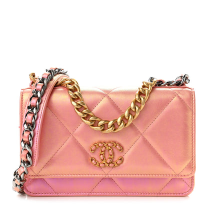 Chanel Iridescent Calfskin Quilted Chanel 19 Wallet On Chain WOC Pink 1 of 12