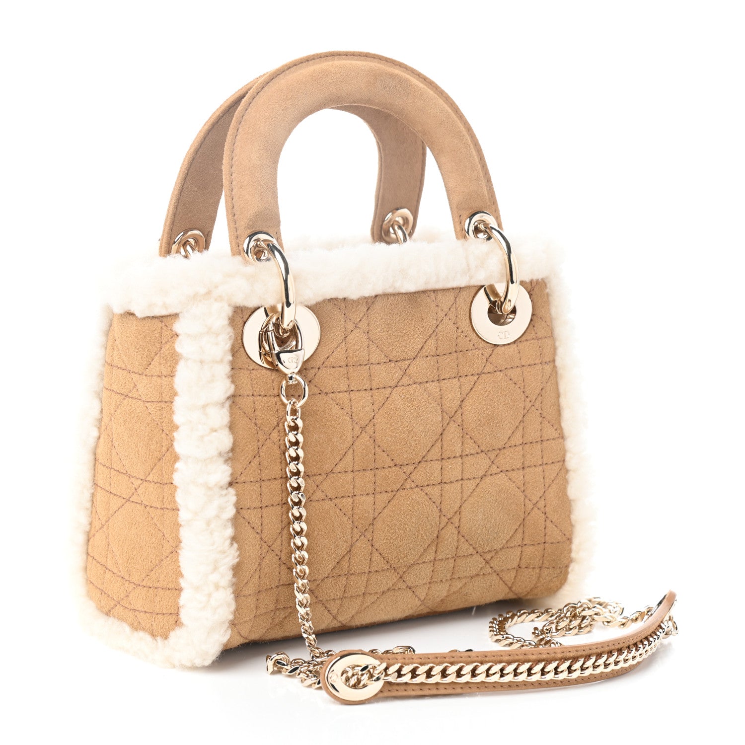Christian Dior Suede Shearling Cannage Mini Lady Dior Camel 3 of 8