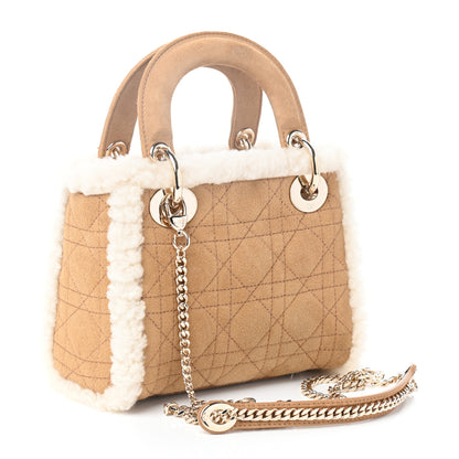 Christian Dior Suede Shearling Cannage Mini Lady Dior Camel 3 of 8