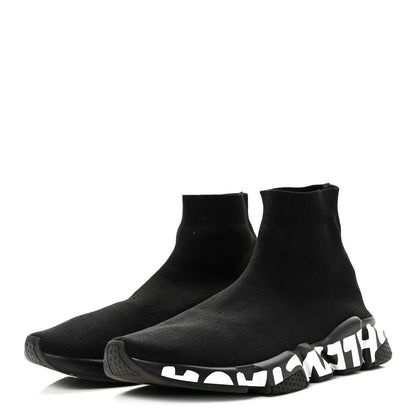 Balenciaga Neoprene Knit Mens Speed Graffiti Sneakers 43 Black White 4 of 10