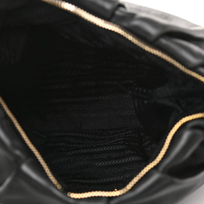 Prada Soft Calf Pleated Hobo Black 4 of 12