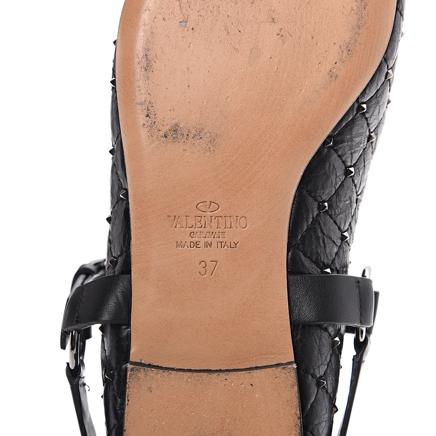Valentino Garavani Crackled Lambskin Rockstud Spike Captoe Ballerina Flats 37 Black 7 of 10